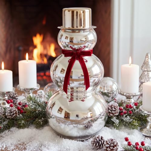 Glass Christmas Snowman Figurine - Mirror Decor for Holiday
