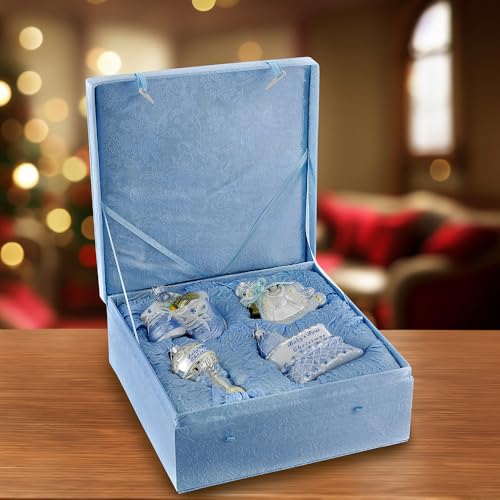 Noble Gems Glass Baby Boy Ornament Set - Blue, 4 Pieces, Christmas Decoration