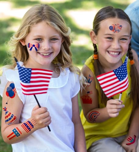 4th of July Temporary Tattoos - 120 PCS USA Flag Patriotic Designs