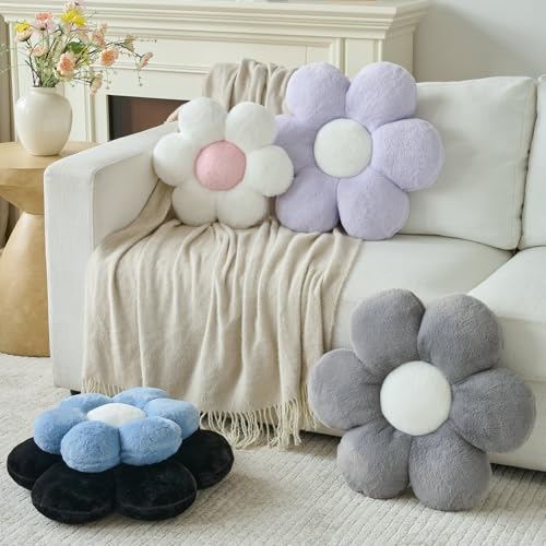 PLAYSKY White Daisy Pillow 14.9 inch Soft Decorative Throw Cushion for Couch Bed