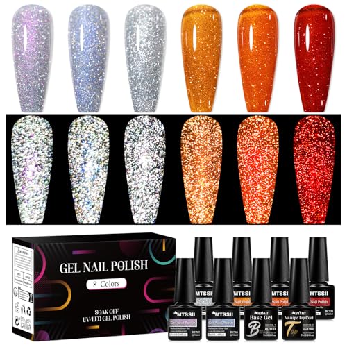 MTSSII Reflective Gel Polish Set Glitter Nail Kit with Base and Top Coat