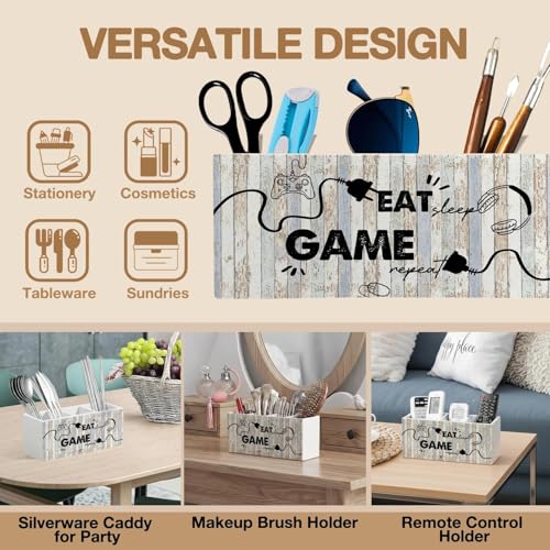 Wooden Desk Organizer with 3 Compartments for Pens & Accessories