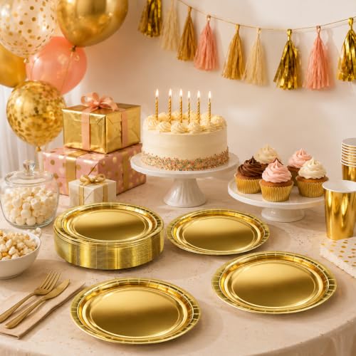 50 Pack Gold Paper Plates - 7 Inch Disposable Dessert Plates for Parties