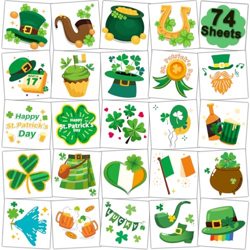 St. Patrick's Day Temporary Tattoos for Kids - 74 Individual Sheets Party Favors