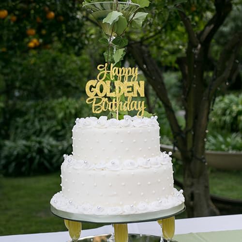 Happy Golden Birthday Cake Topper - Gold Glitter Decoration for All Ages