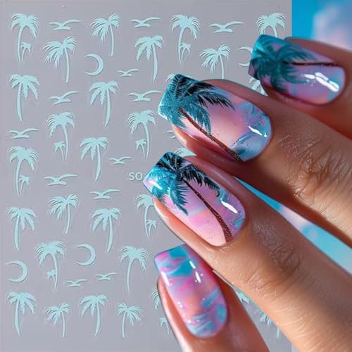 Beach Coconut Tree Nail Art Stickers - 12 Sheets Summer Tropical Decals
