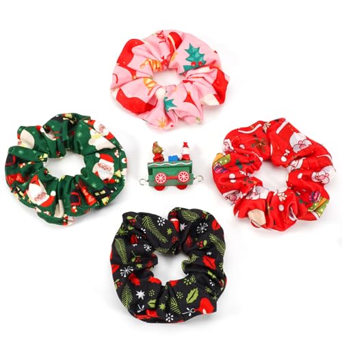 Bookay Christmas Hair Scrunchies 4-Pack Cute Festive Elastic Hair Ties