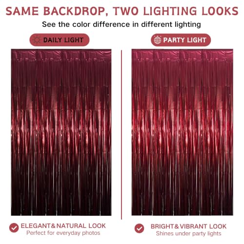 Matte Burgundy Foil Fringe Tinsel Backdrop - 2 Panels, 3.3x6.6 Ft