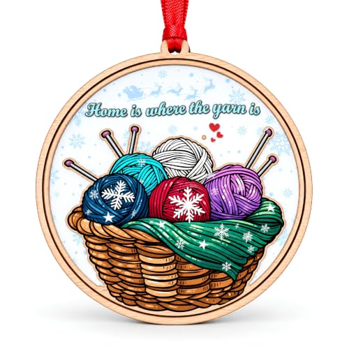 Knitting Ornament - Christmas Tree Decor for Knitting Lovers - Blue, Red, Purple & White Yarn Balls - Holiday Gift Idea