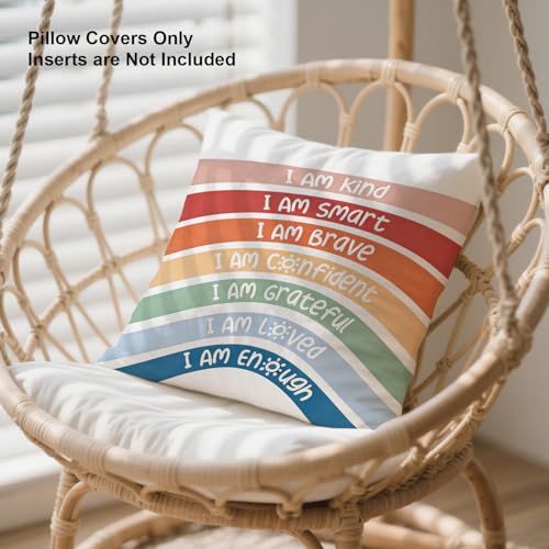 Rainbow Positive Affirmations Throw Pillow Cover, 18x18