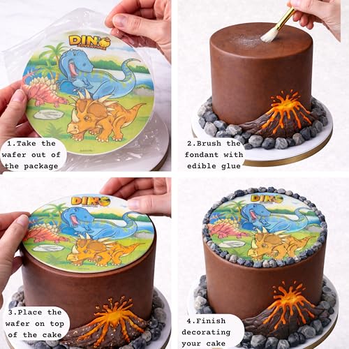 Dinosaur Edible Cake Decorations - 7.8-Inch Wafer Toppers for Kids