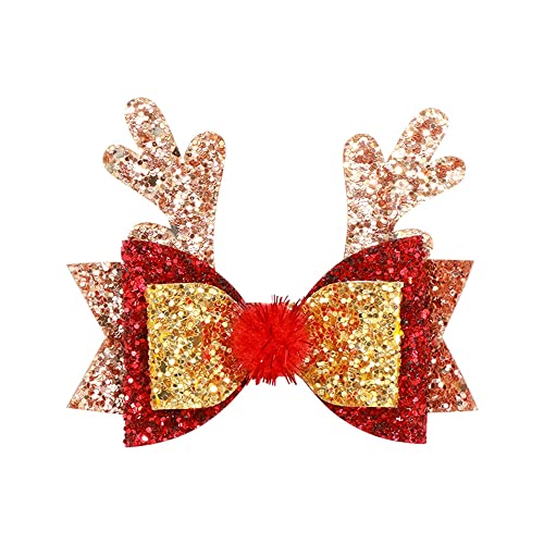 DINPREY Christmas Antler Hair Bows Sequins Alligator Clips for Girls