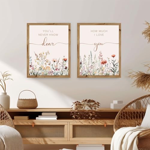 Love Quote Wall Art Set of 2 - Floral Prints for Bedroom & Nursery