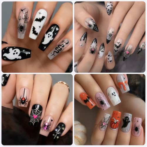 Halloween Nail Stickers 6 Sheets Bat Spider Web Decals for DIY Manicure