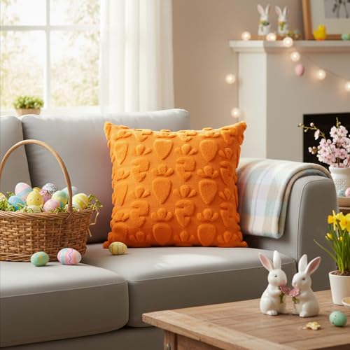 Easter Carrot Pillow Covers Set of 2 - 18x18 Inch Holiday Decor