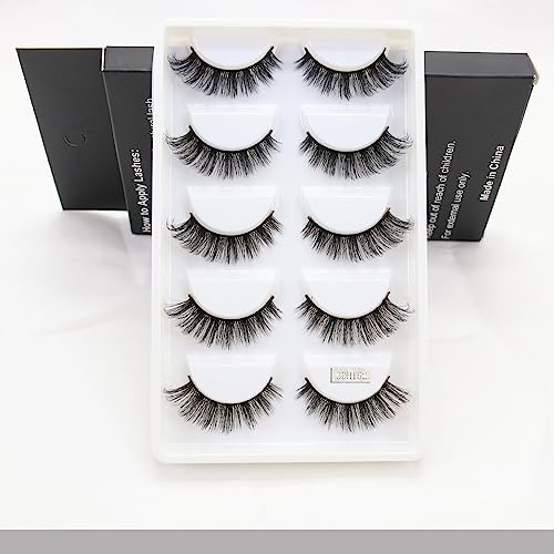 5 Pairs Wispy Faux Mink Lashes Fluffy Natural Look 3D Volume Fake Eyelashes