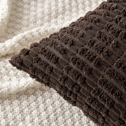 MIULEE Corduroy Throw Pillow Covers 18x18 Inch, Dark Brown Set of 2