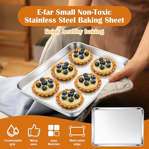 E-far Small Stainless Steel Baking Sheet, 10.5"x8.3" Toaster Oven Tray