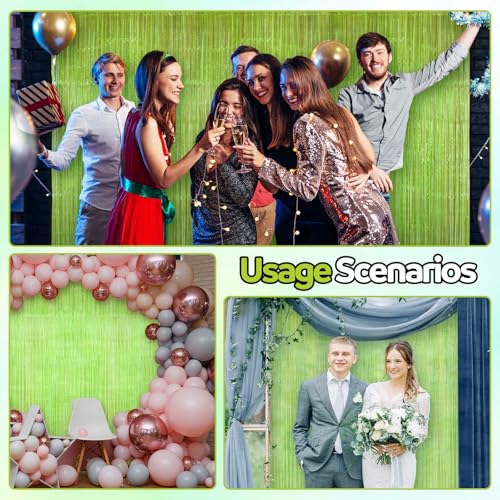 Lime Green Tinsel Backdrop Curtain - 3.28 x 8.2 ft Party Decoration