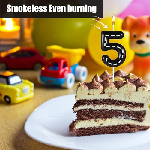 Racing Car Birthday Number 5 Candle Black and White Stripes Cake Topper