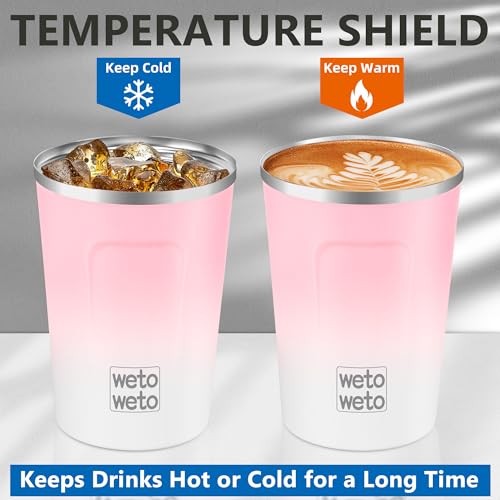 WETOWETO 12 oz Stainless Steel Insulated Travel Coffee Mug - Pink-White