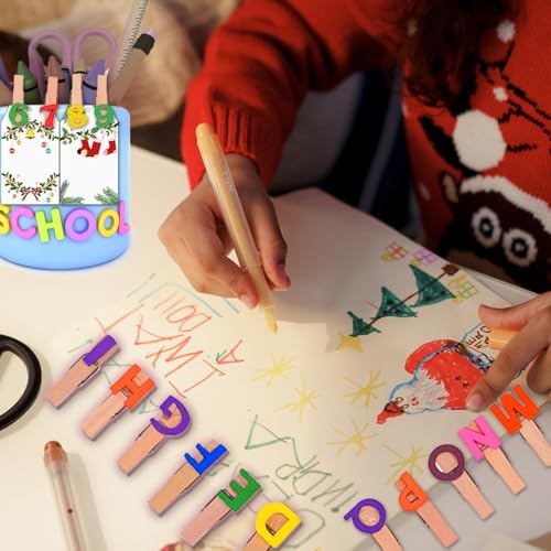Colorful Wooden Clothespins with Letters & Numbers for Crafts