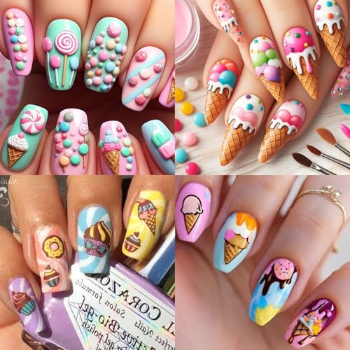IDDFEVE Dessert Nail Art Stickers - Ice Cream & Lollipop Decals (3 Sheets)