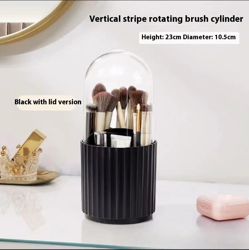 Ariettie 360° Rotating Makeup Brush Organizer with Lid - White