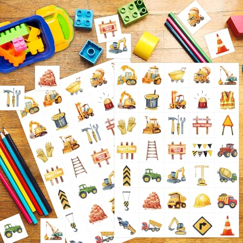 Fancy Land Construction Temporary Tattoos for Kids Party Favors 140 Pcs