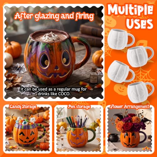 Halloween Paint Your Own Mug Set - Pumpkin Pals with Painting Kit, 4 Pack