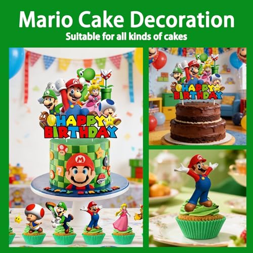 25PCS Mario Cake Toppers - Cartoon Cupcake Decorations for Parties
