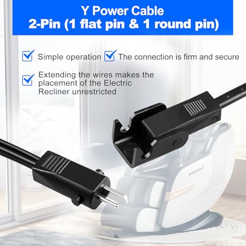 6.6 Feet Recliner Power Cord for Okin, Lazyboy & Pride Chairs