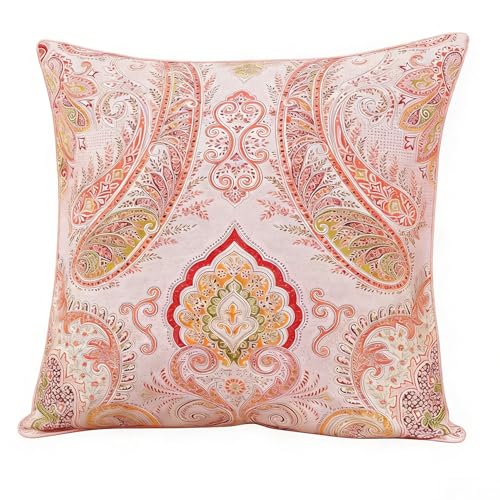 Pink Paisley Throw Pillow Cover, 26x26 Inch Floral Pure Cotton Cushion Case