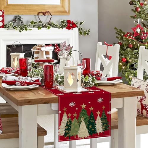 Christmas Table Runner 13x72 Inches - Red Holiday Table Decor