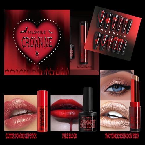 Halloween Vampire Makeup Kit with Matte Lip Powder and Fake Blood - Set C