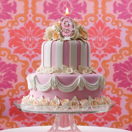 Glitter Pink Butterfly Number 9 Birthday Candle for Cakes
