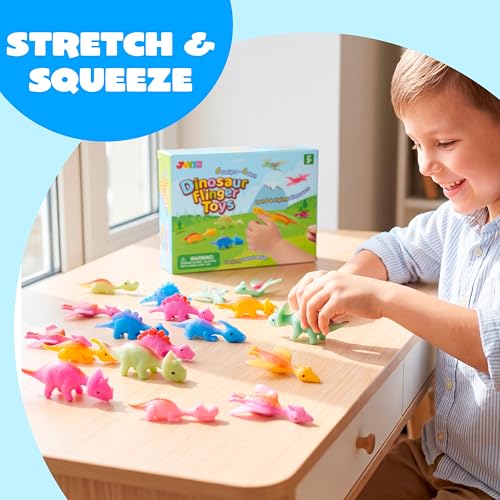 JOYIN 24 Pcs Dinosaur Flinger Toys - Stretchy Flying Slingshots
