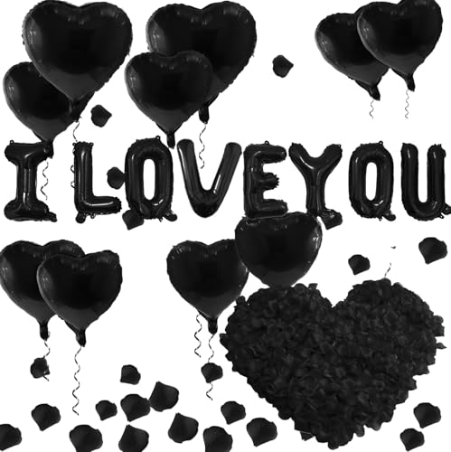 I Love You Heart Balloon Set with 500 Black Rose Petals