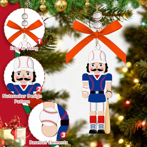 4-Inch Baseball Nutcracker Ornament - Wooden Christmas Decor