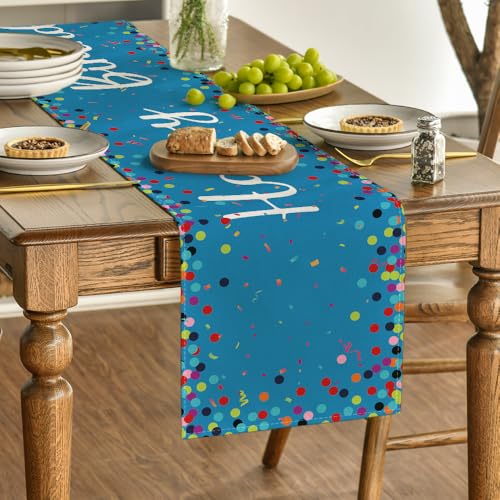 Artoid Mode Happy Birthday Table Runner, Blue Polka Dot, 13x72 Inch