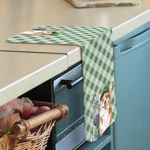 Corgi Golf Kitchen Towels - 16x24 Absorbent Dishcloths