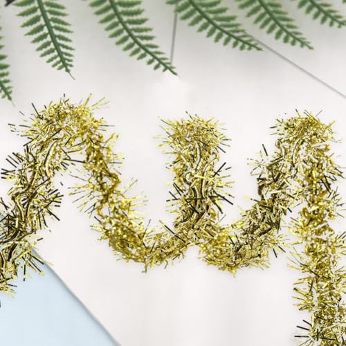 CABODYALS 20 Yards Gold Tinsel Ribbon 1/2 Inch Metallic Foil Garland for Christmas Tree Decor and Gift Wrapping