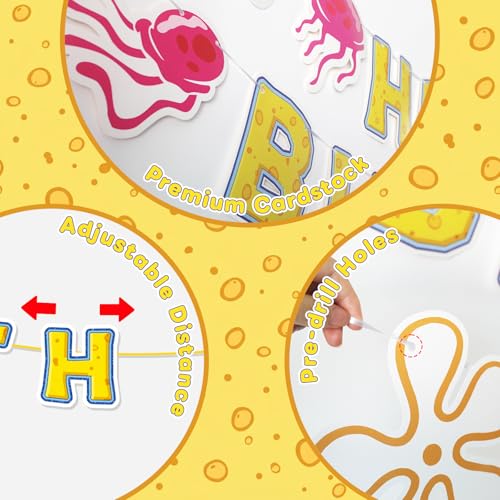 Underwater Theme Happy Birthday Banner for Kids - Yellow Cartoon Decor