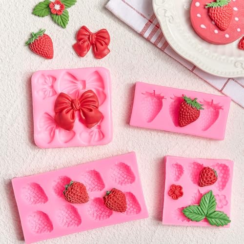Strawberry Silicone Fondant Molds Set - 4Pcs for Baking & Crafts