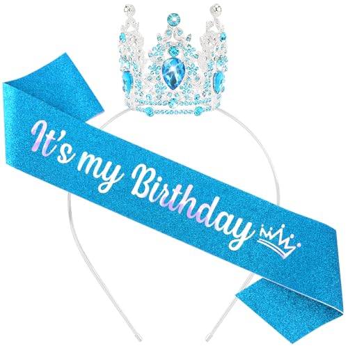 AOPRIE Birthday Sash and Rhinestone Tiara Set for Women and Girls