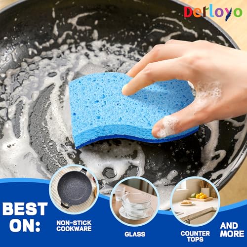 Derloyo Non-Scratch S-Shaped Kitchen Scrub Sponges - Blue, 12 Count
