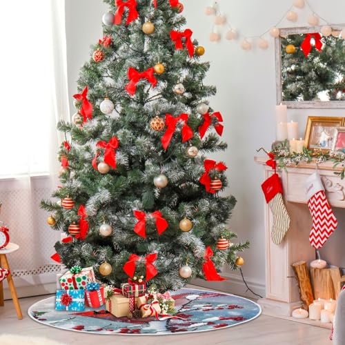 48-Inch Cardinal Birds Christmas Tree Skirt - Festive Holiday Decor