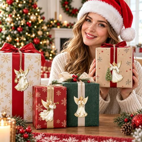 24Pcs Wooden Christmas Angel Ornaments with Jute Rope - E Style