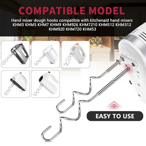 Dough Hooks for KitchenAid Hand Mixer - Stainless Steel Replacement Set