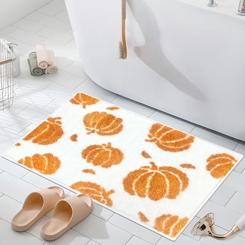 APROPHIC Fall Pumpkin Bath Mat, 17x24in Orange Non-Slip Microfiber Rug